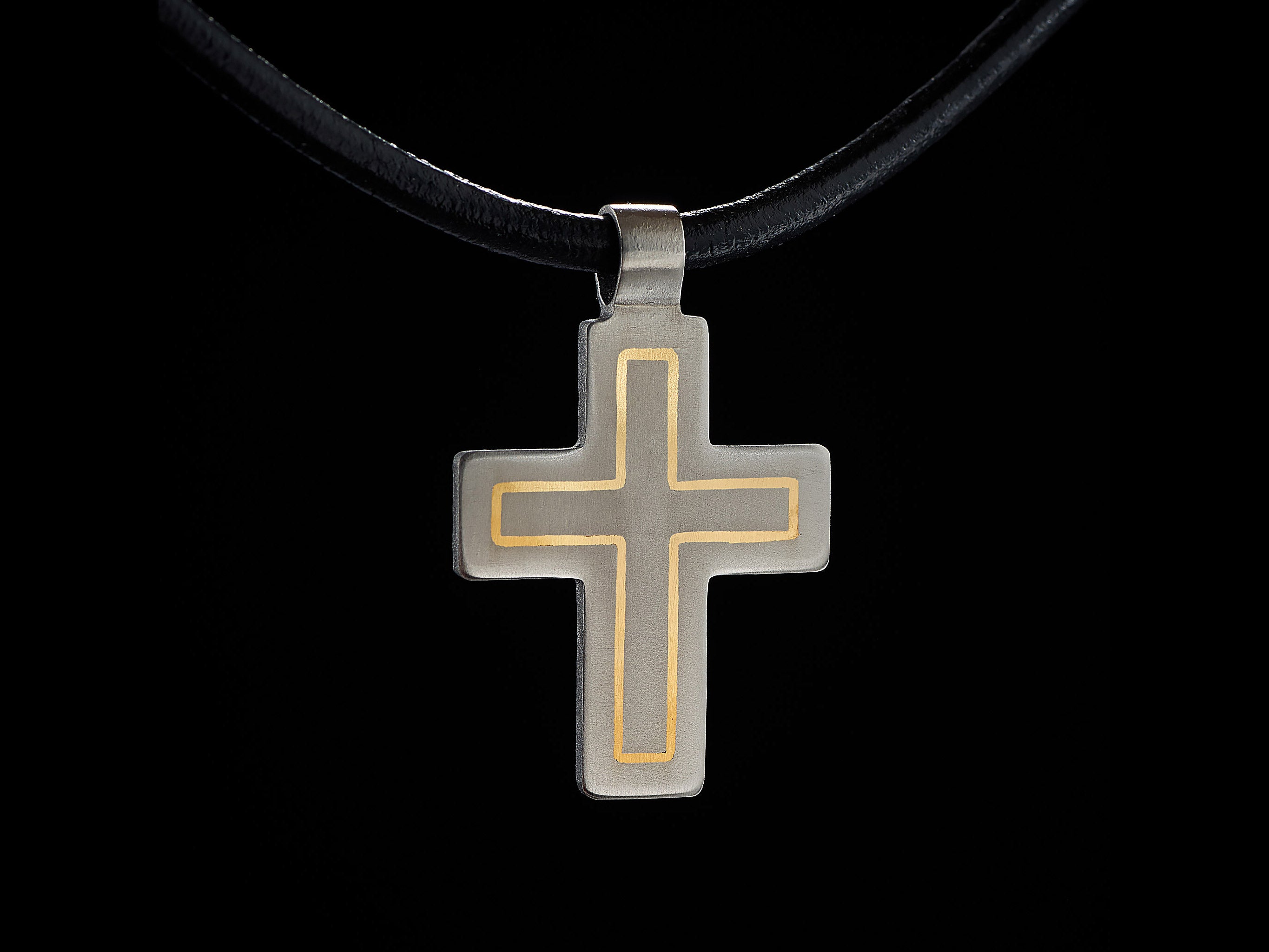 titanium cross pendant with brass inlay modern viking style jewelry Yachur