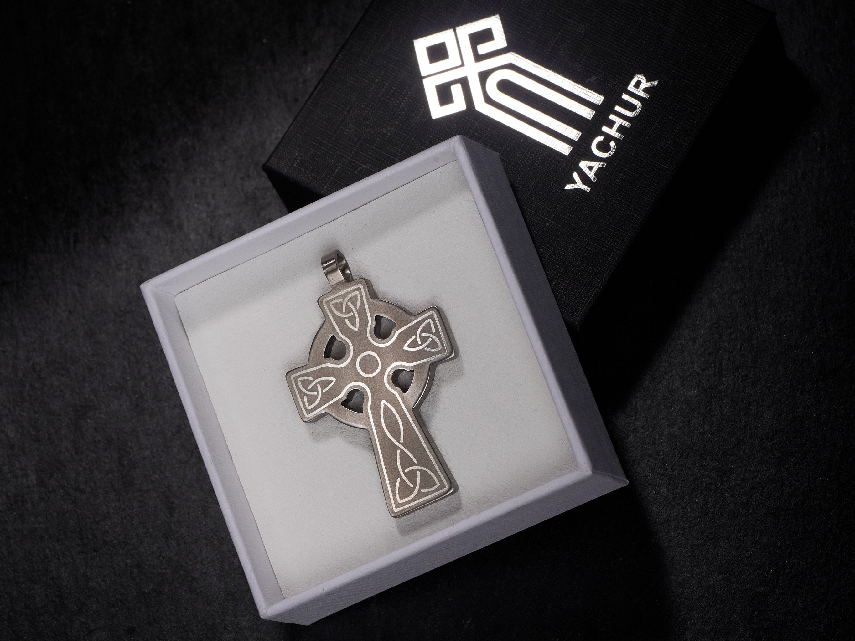 handmade titanium celtic cross pendant silver inlay in gift box
