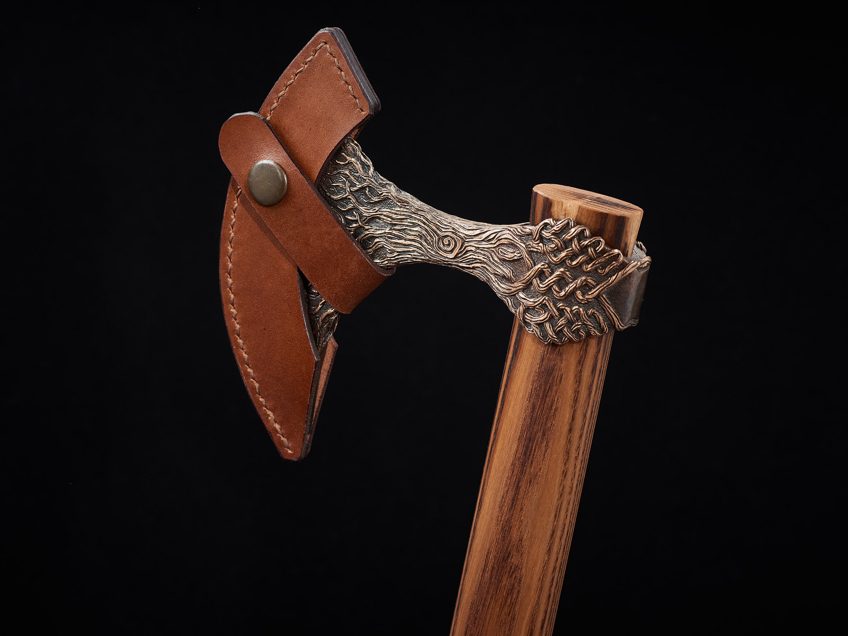 Handcrafted Viking axe with protective leather sheath