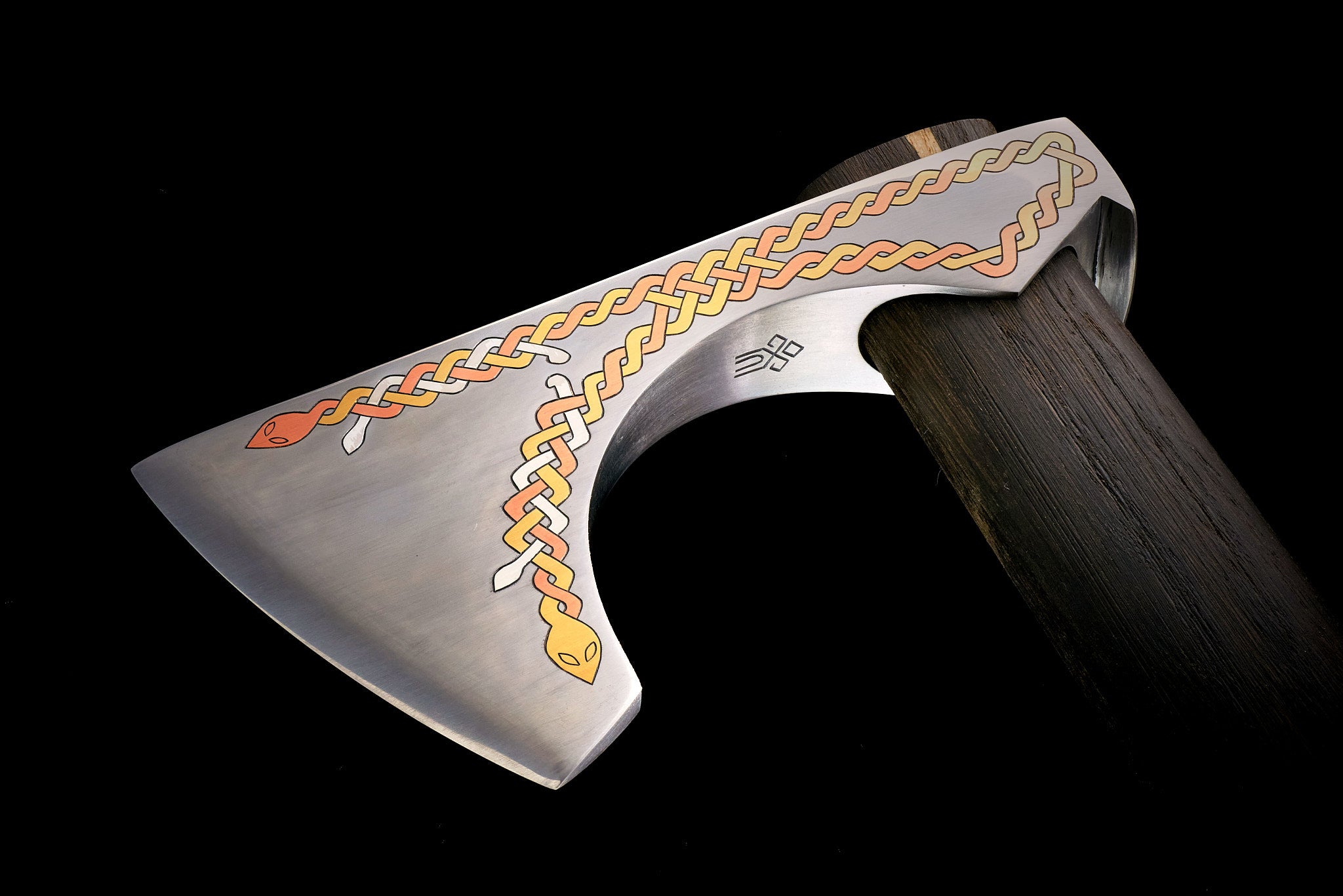 Side view of premium Viking and Celtic collectible axe sculpture