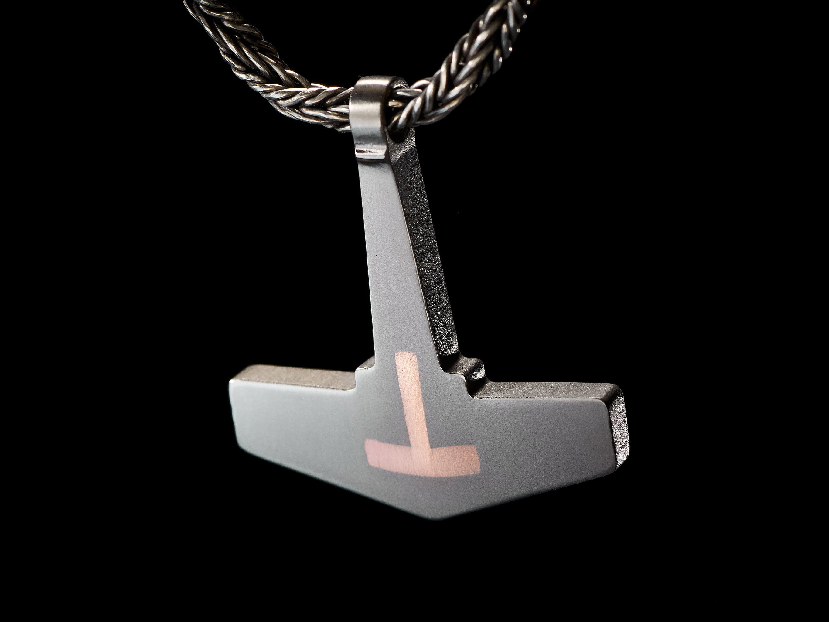 Yachur Titanium Mjolnir Pendant – Silver Inlay Thor’s Hammer Necklace – Viking Norse Jewelry