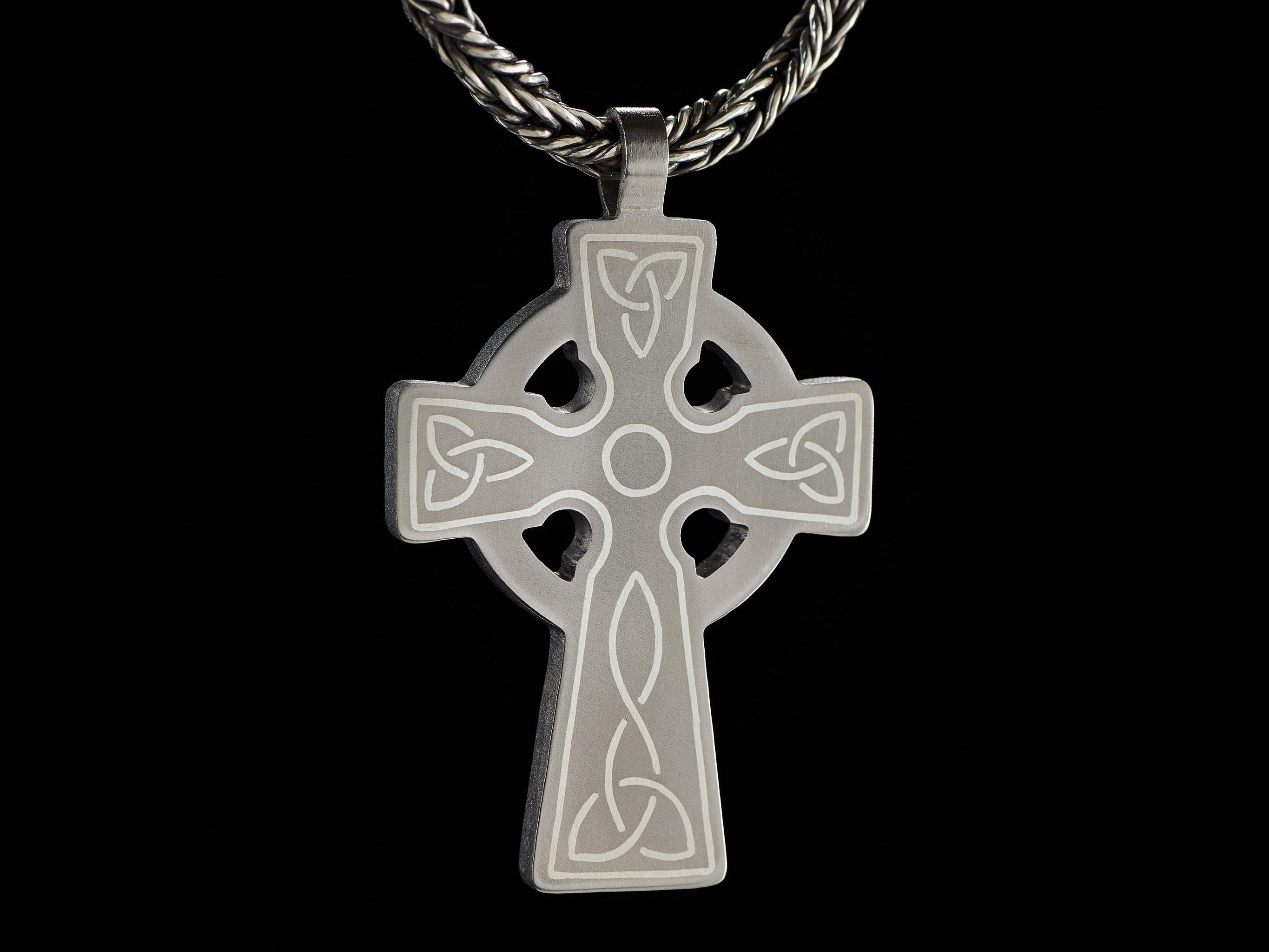 titanium celtic cross pendant silver inlay handmade by Yachur