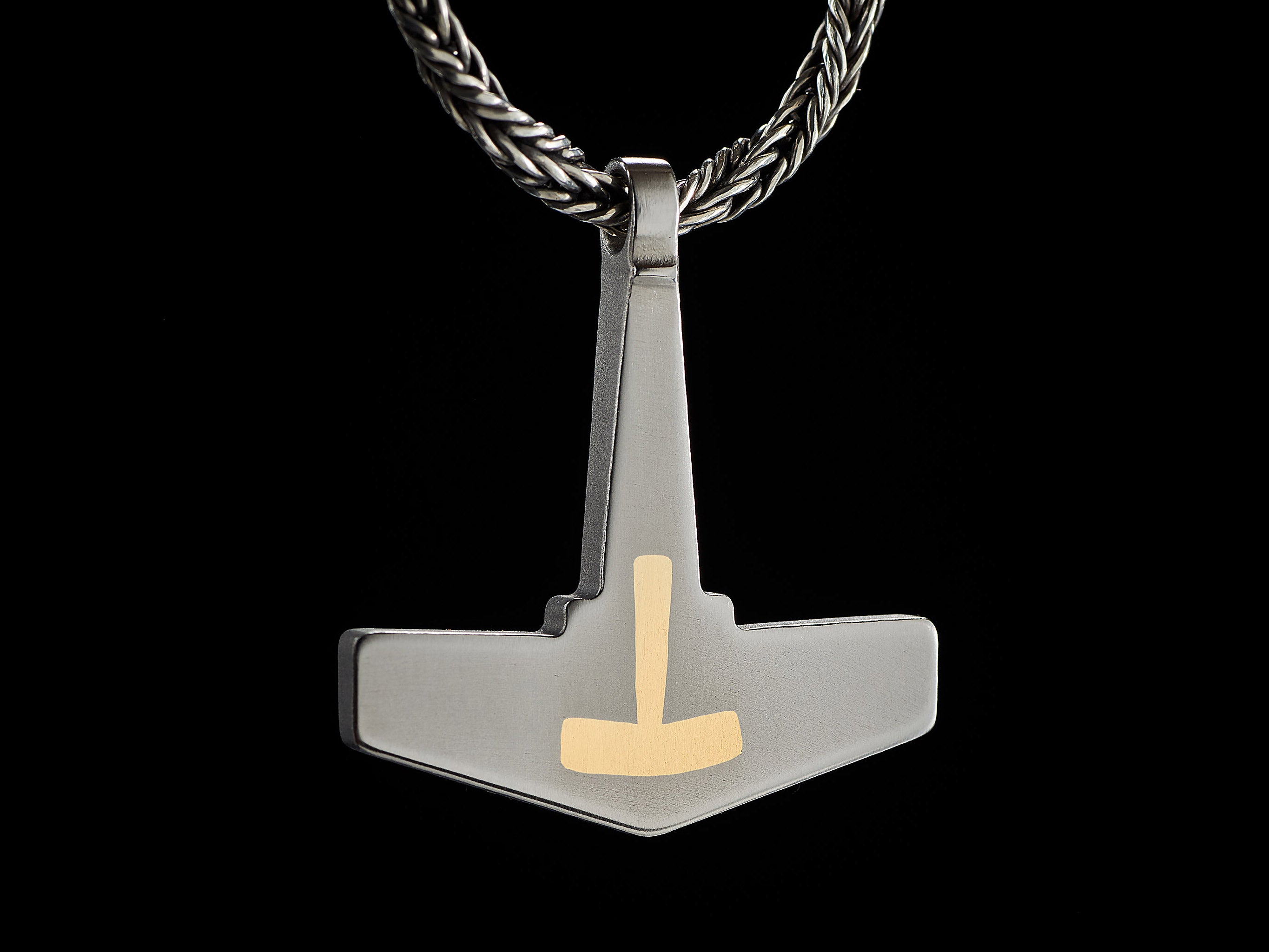 Titanium Thor’s Hammer Mjolnir pendant with metal inlay by Yachur