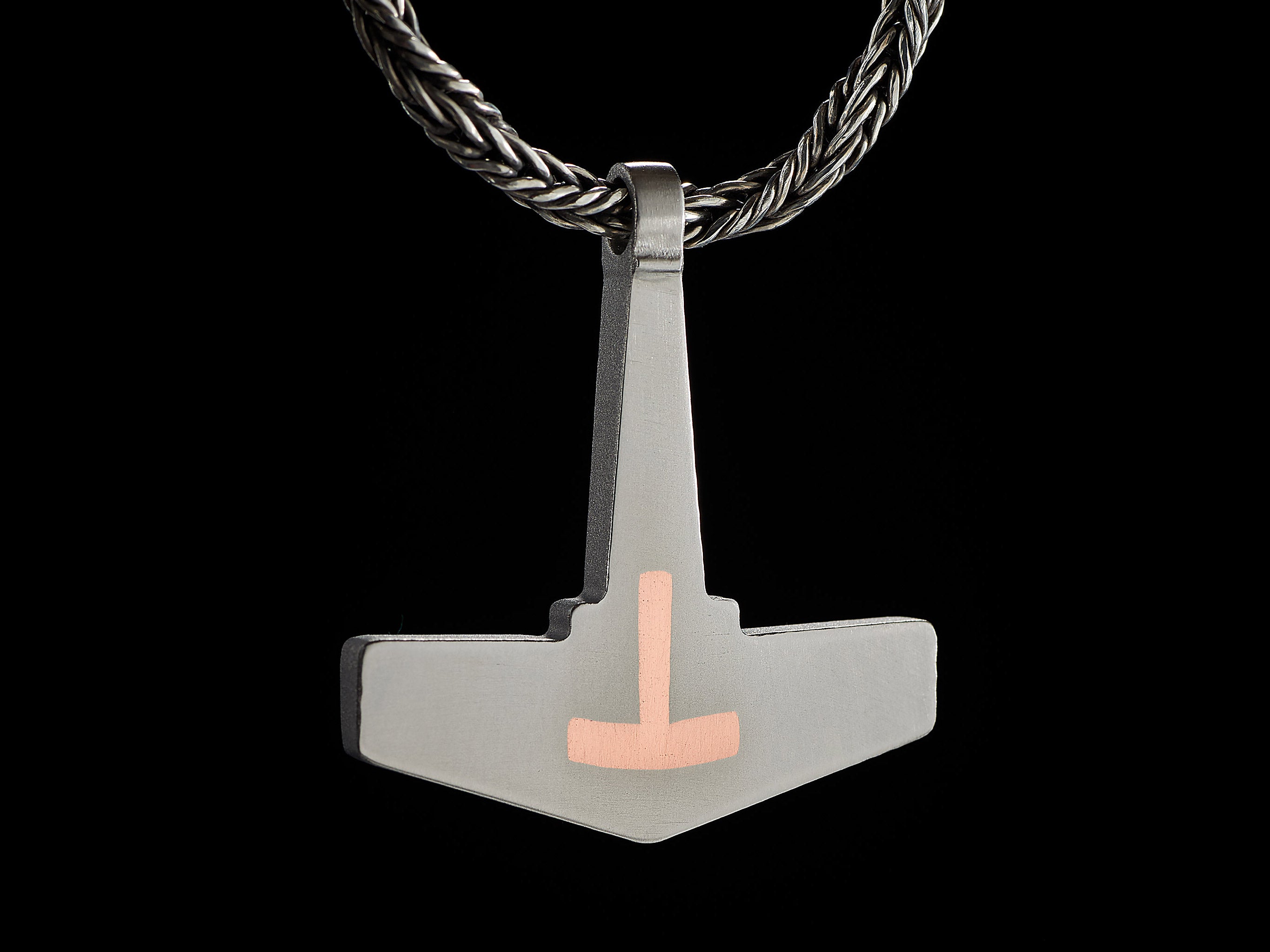 Titanium Thor’s Hammer Mjolnir pendant with metal inlay by Yachur
