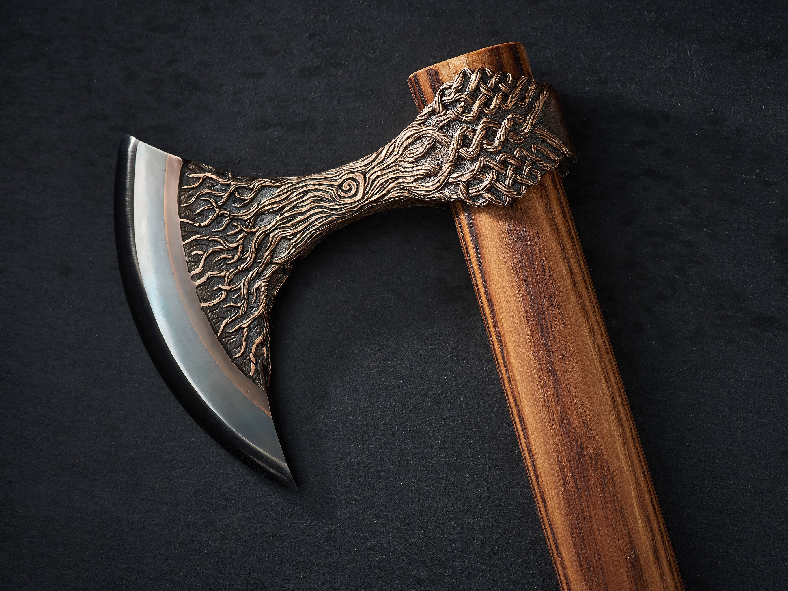 Collectible Norse axe with sculptural Yggdrasil design
