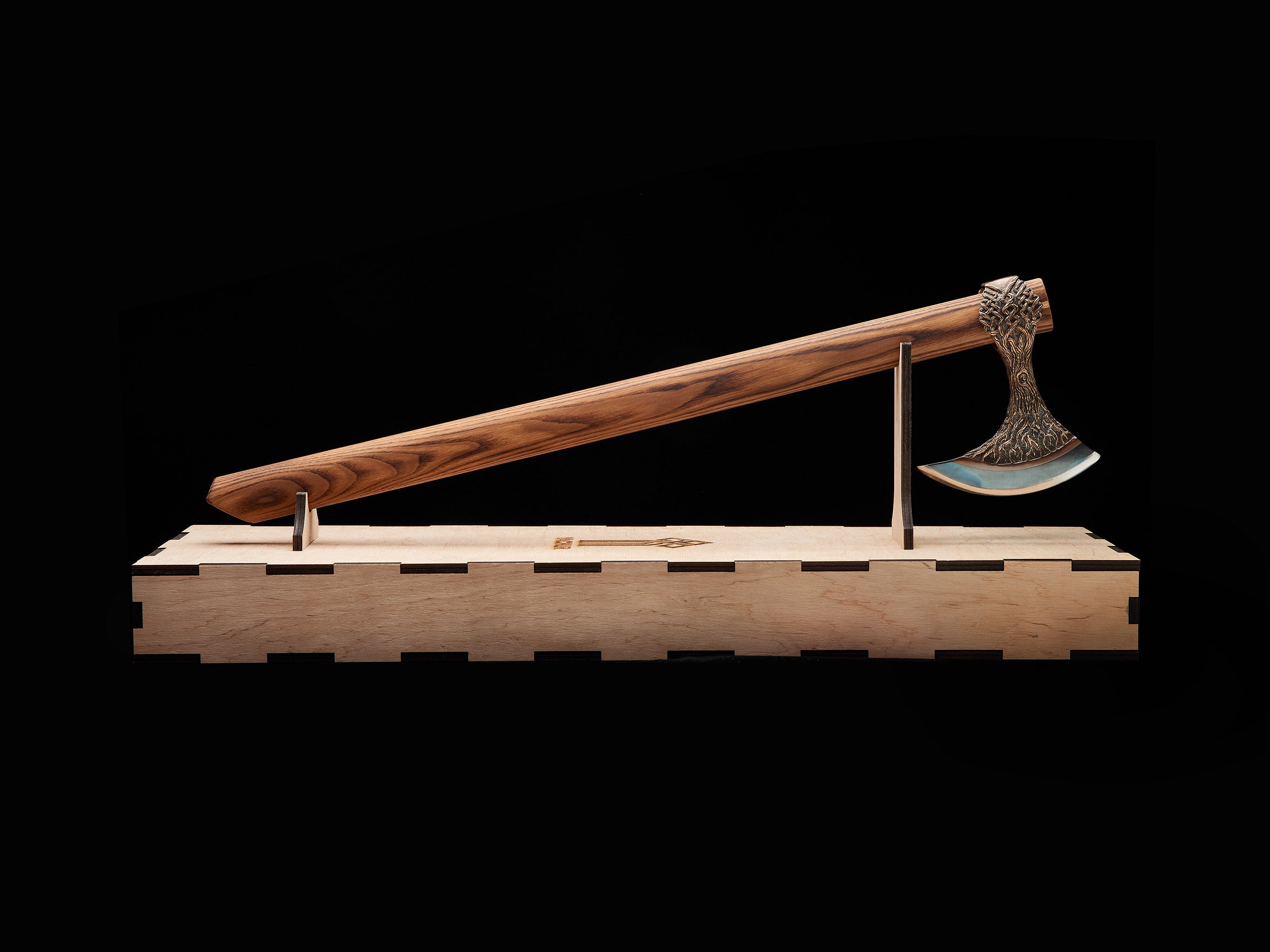 Handmade Yggdrasil Viking  axe on display stand