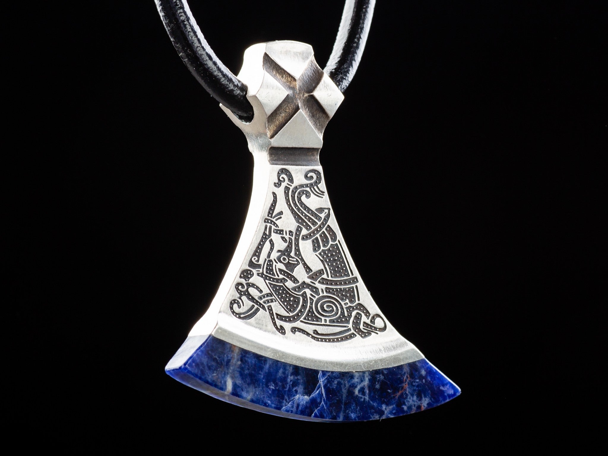 Sodalite Blade Mammen Style Axe Necklace