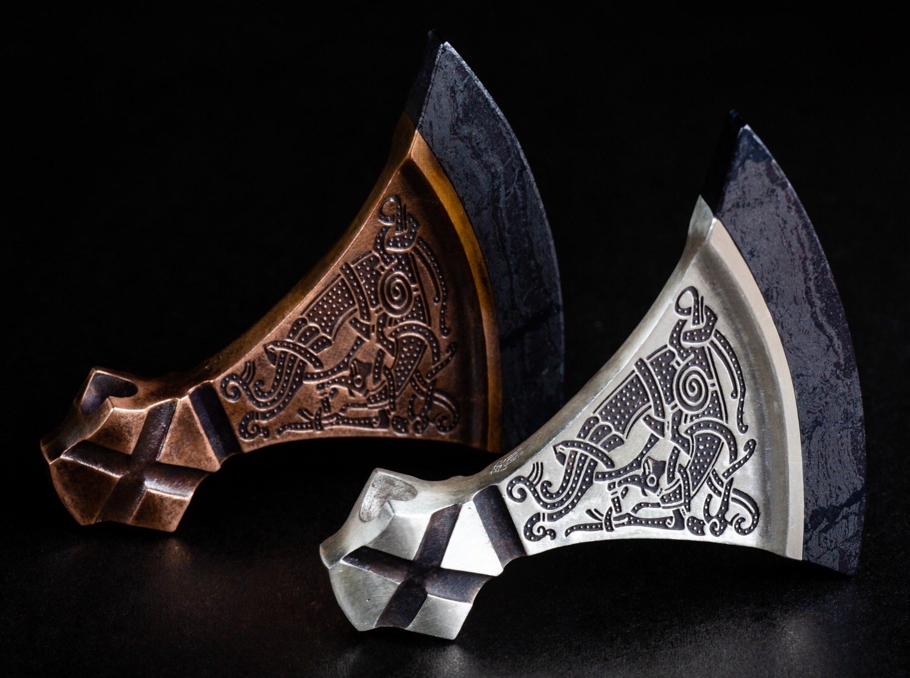 large silver and bronze viking axe necklaces 
