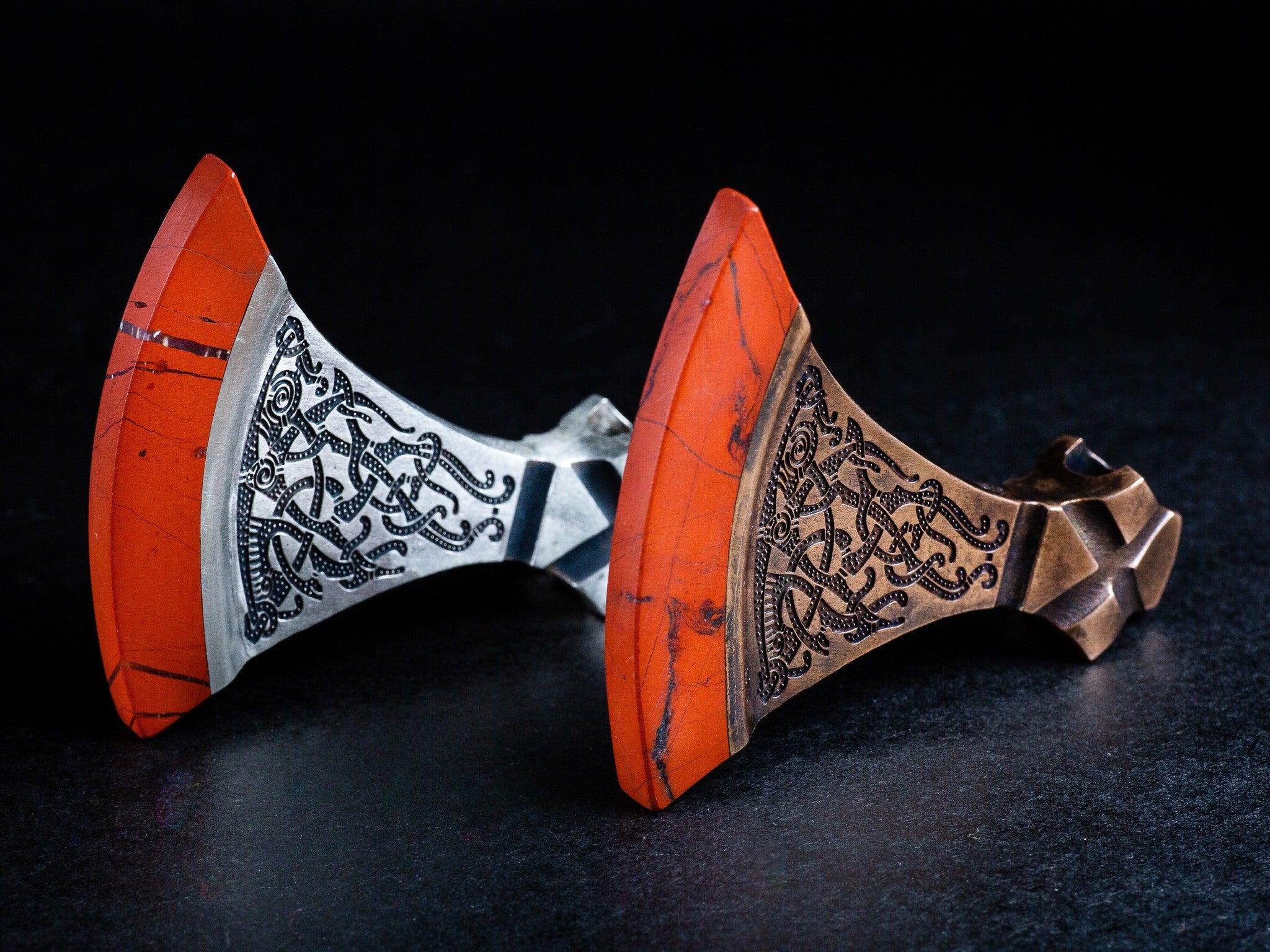 scarlet red stone blades of axe necklaces
