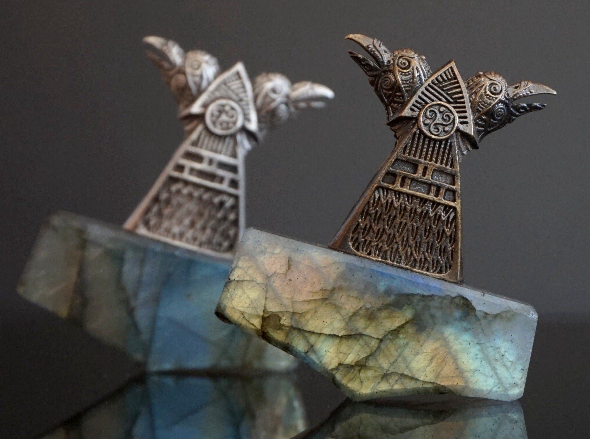 bronze and labradorite raven pendant