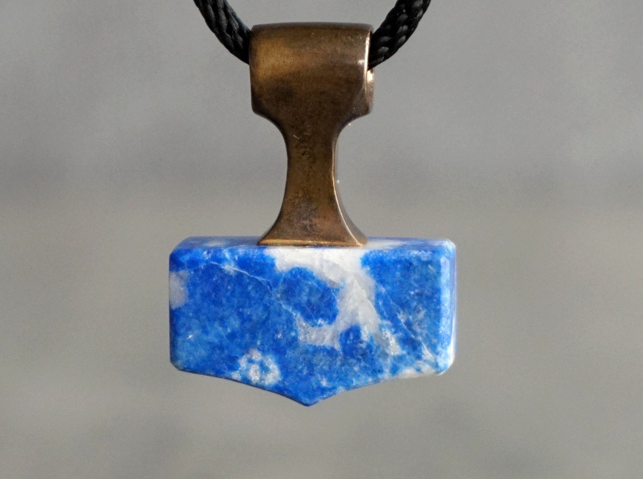 bronze and blue Lapis mjolnir amulet