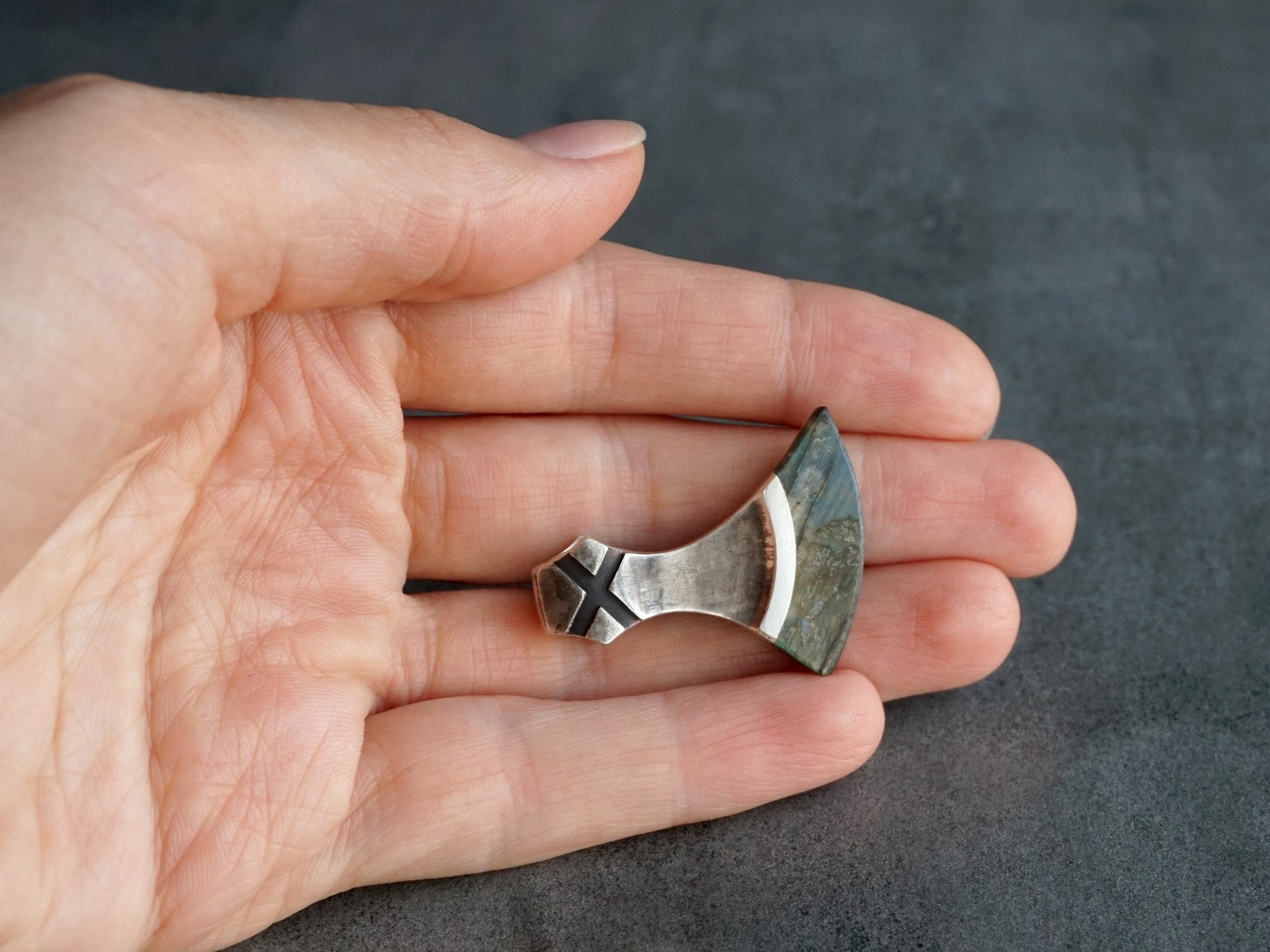 Axe Amulet Necklace with Labradorite Blade