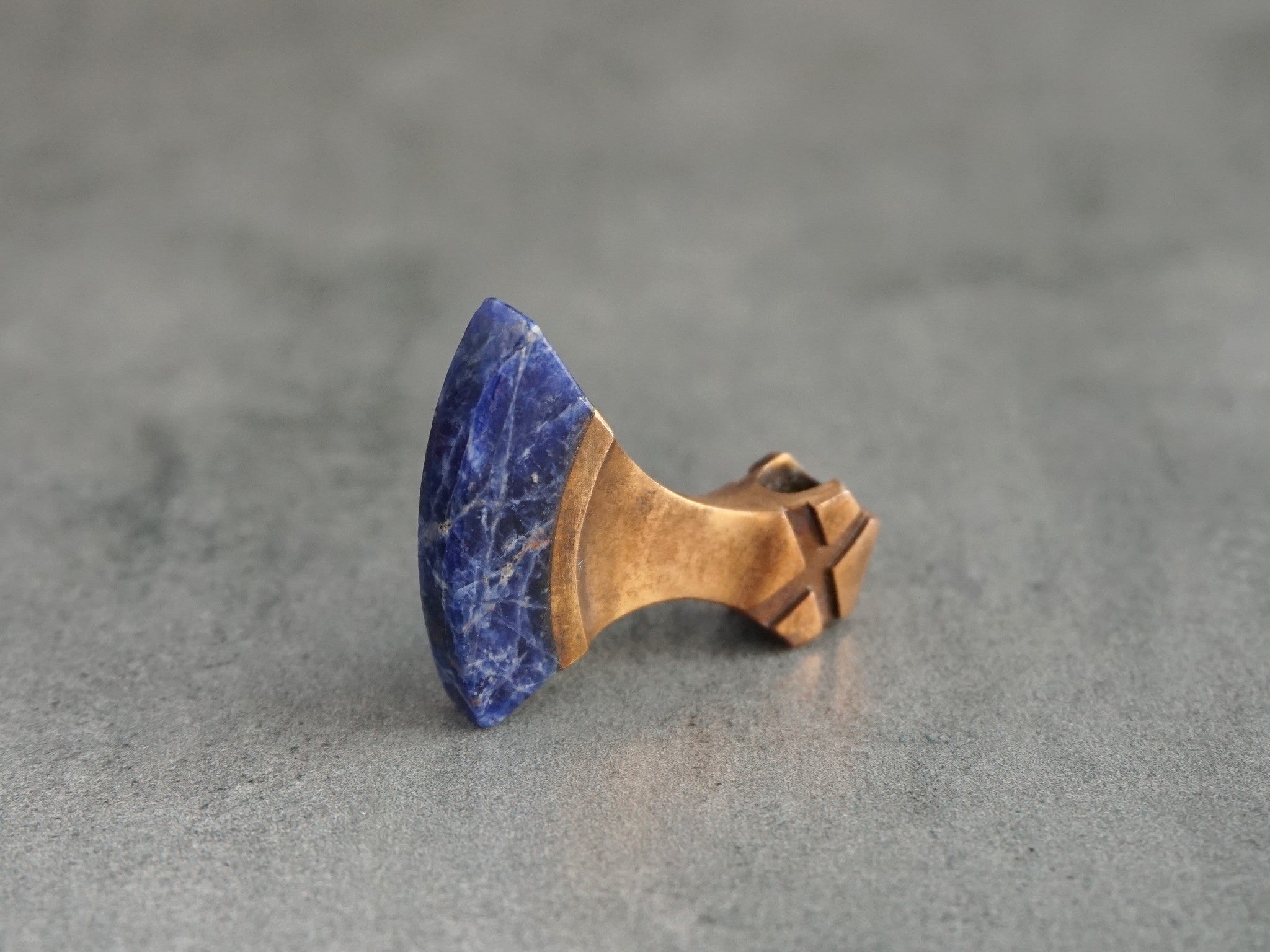 blue sodalite blade of bronze axe pendant