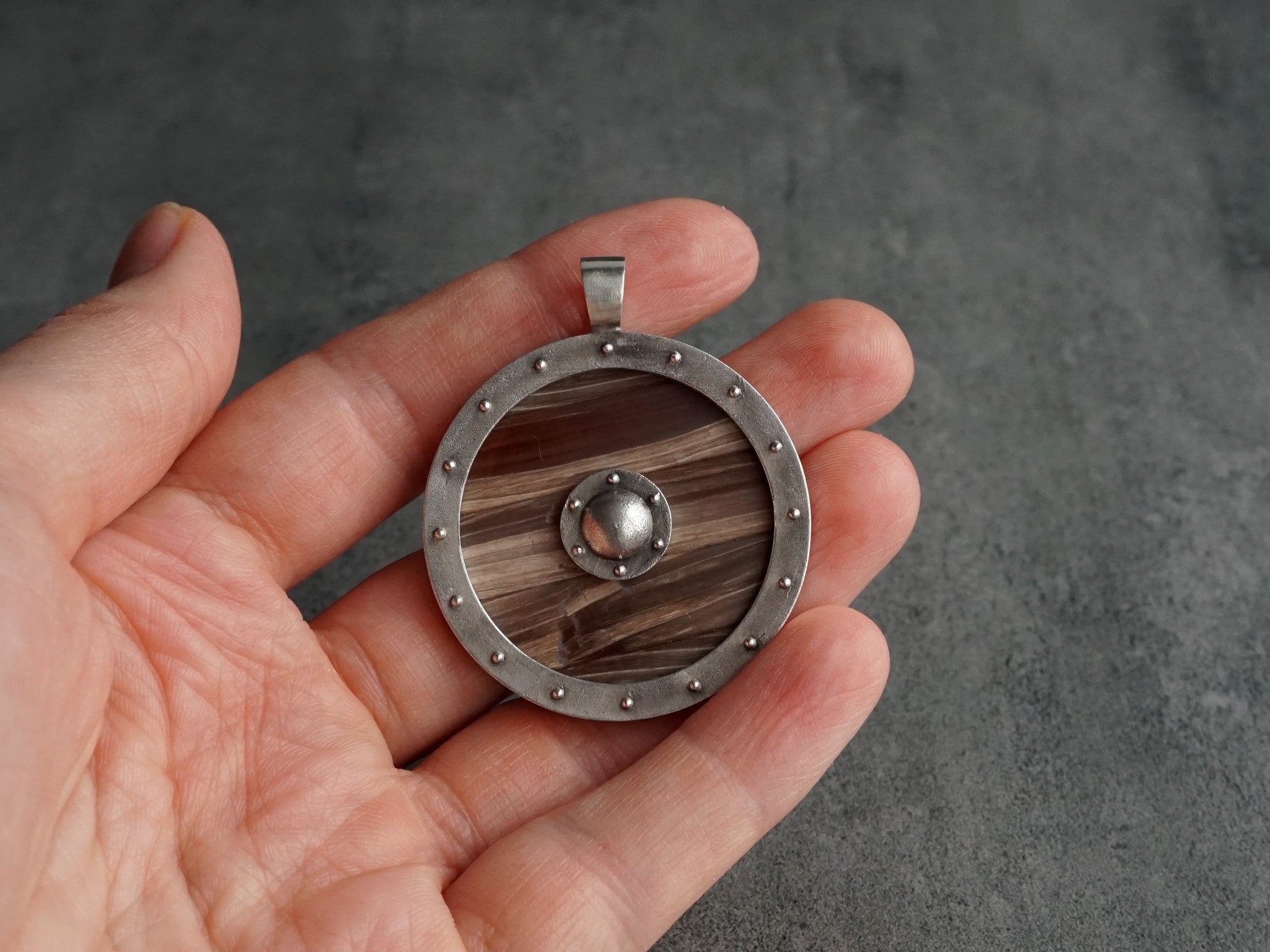 Petrified Wood Shield Necklace