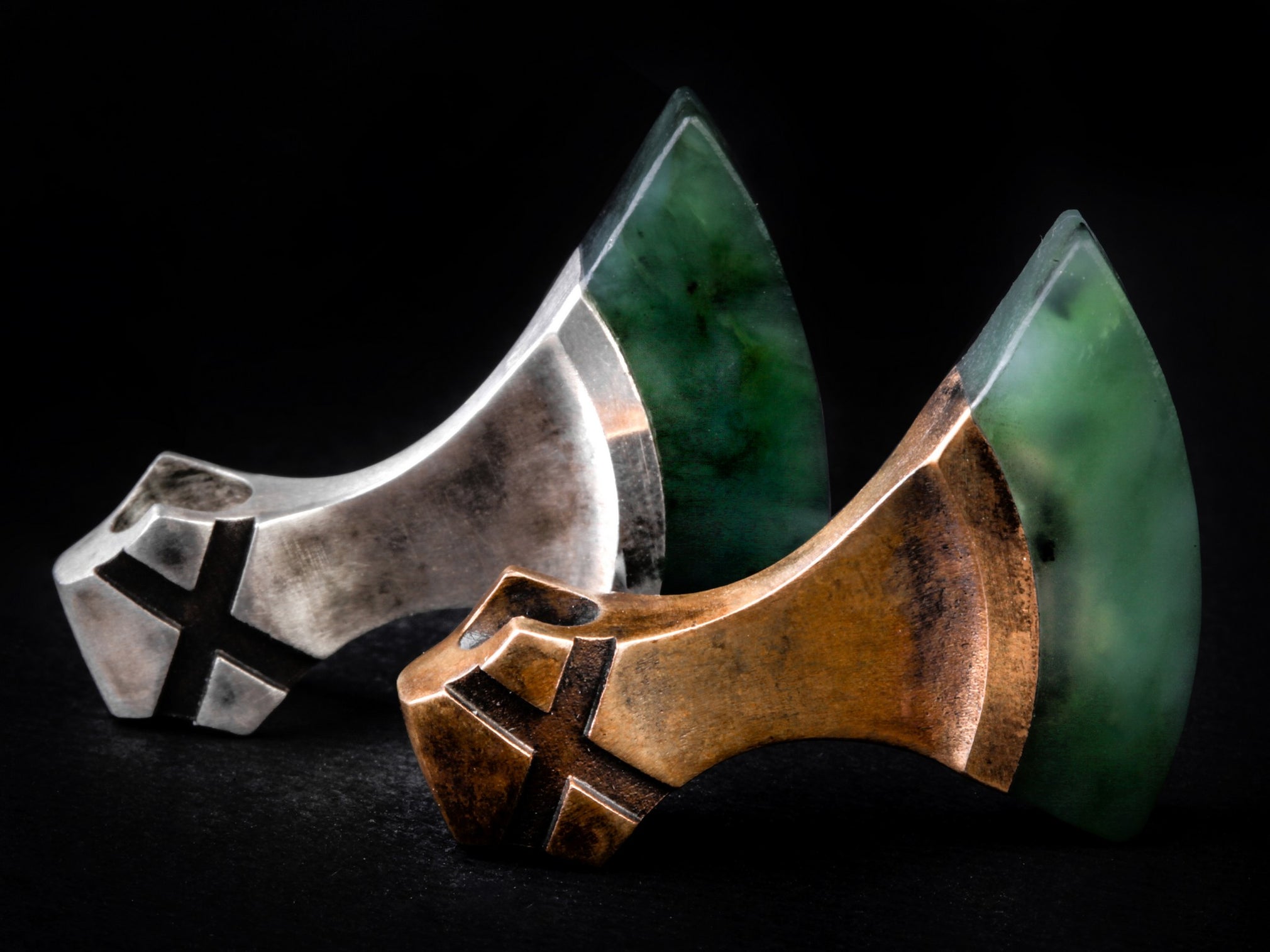 bronze and silver axe-head pendants