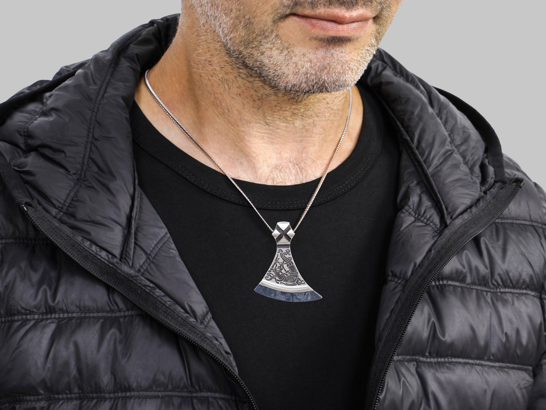 large silver axe necklace