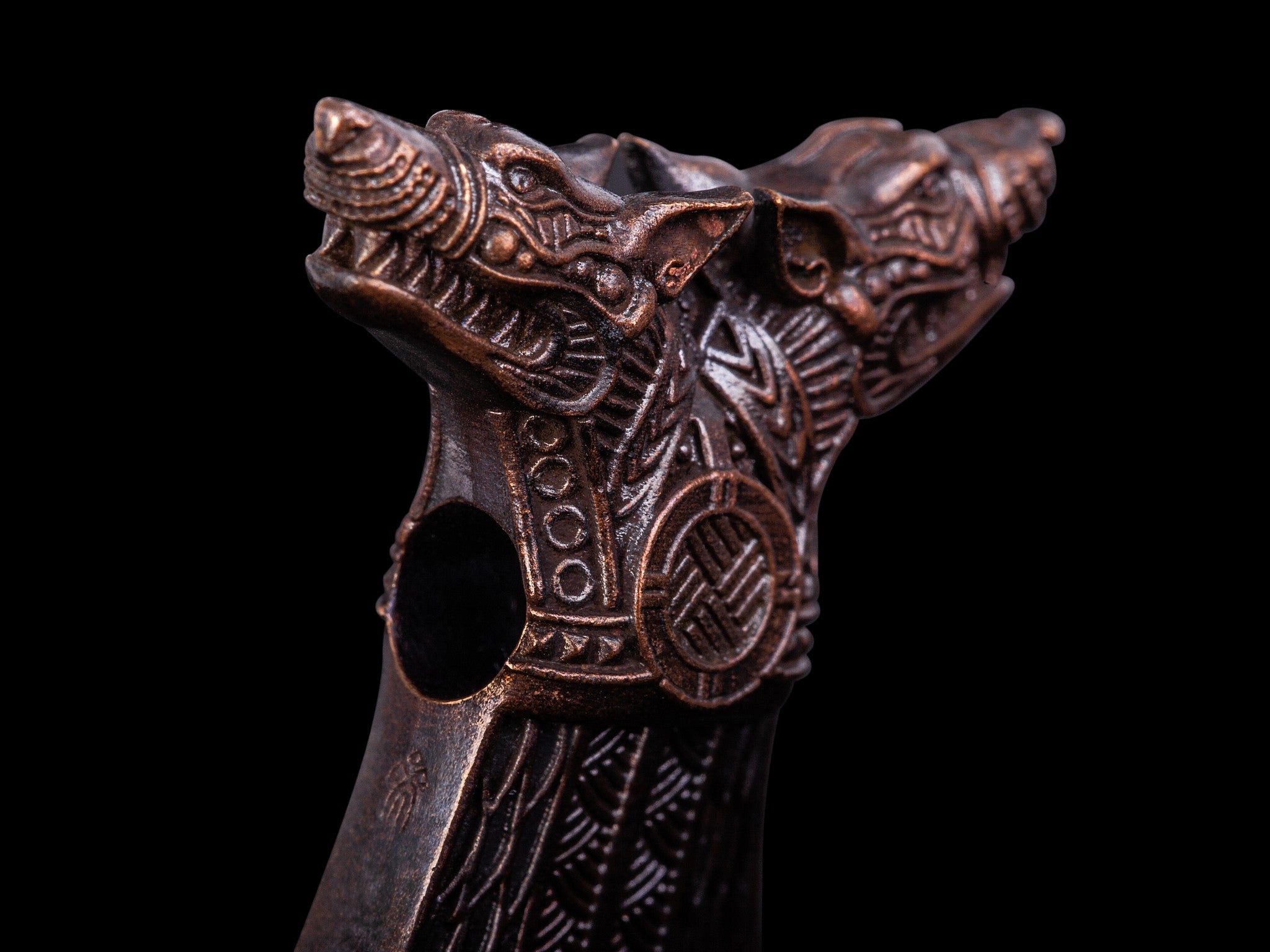 bronze celtic style wolf pendant