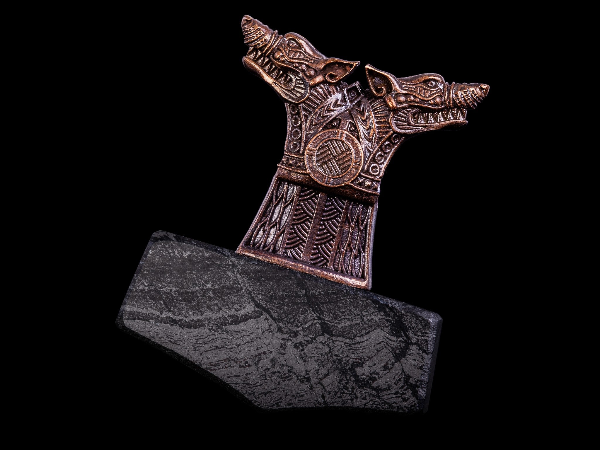 bronze and hematite wolf thor's hammer