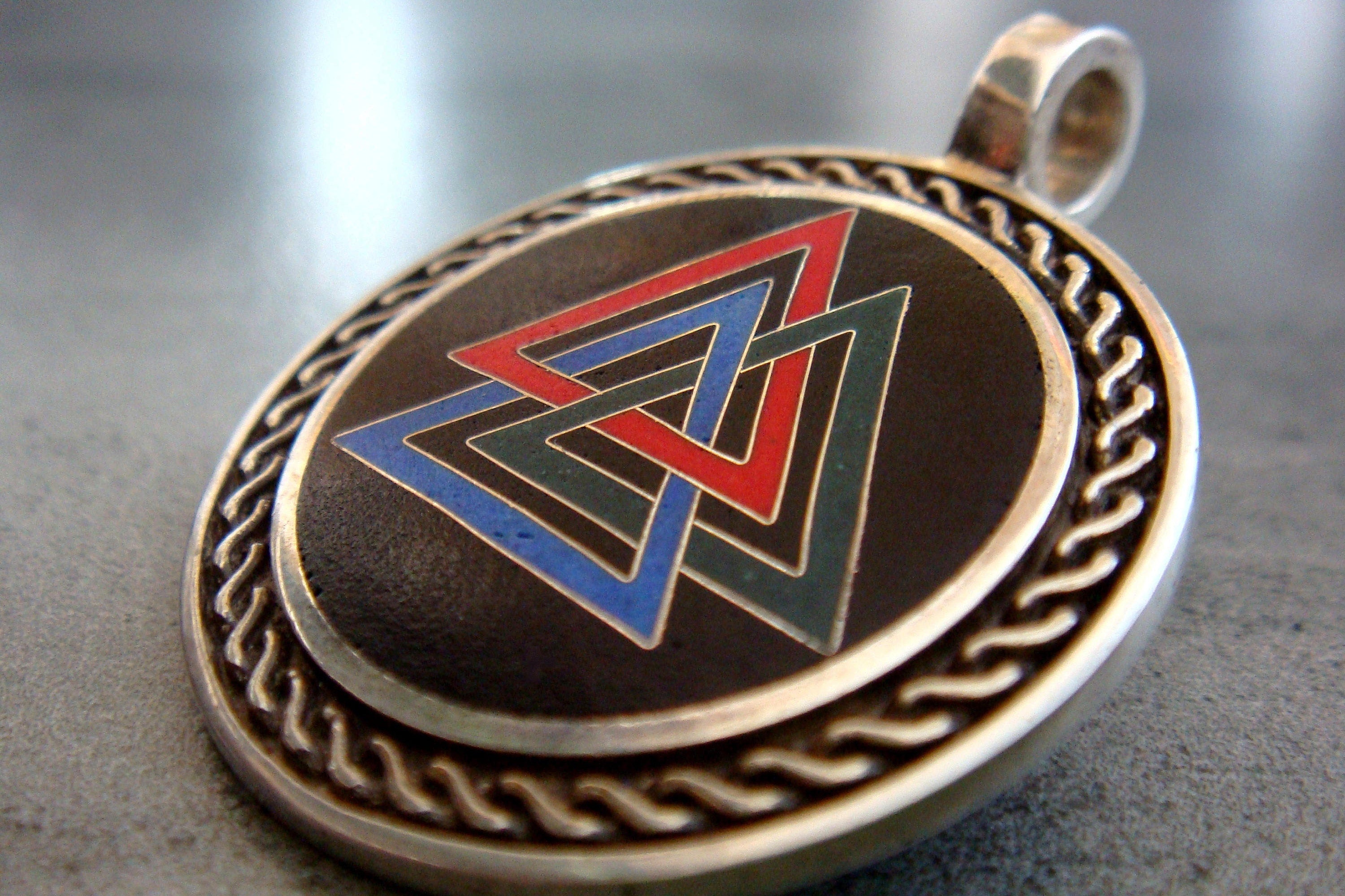 Valknut Necklace, Unique Viking Jewelry for Men, Cloisonne Enamel, Odin Jewelry. Gift for Him
