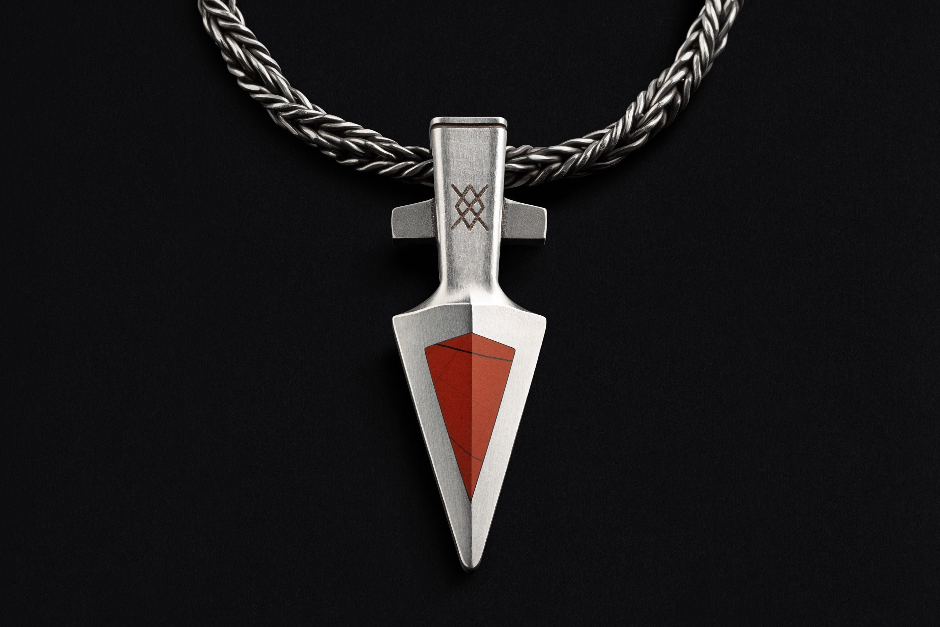 red jasper and silver Gungnir pendant