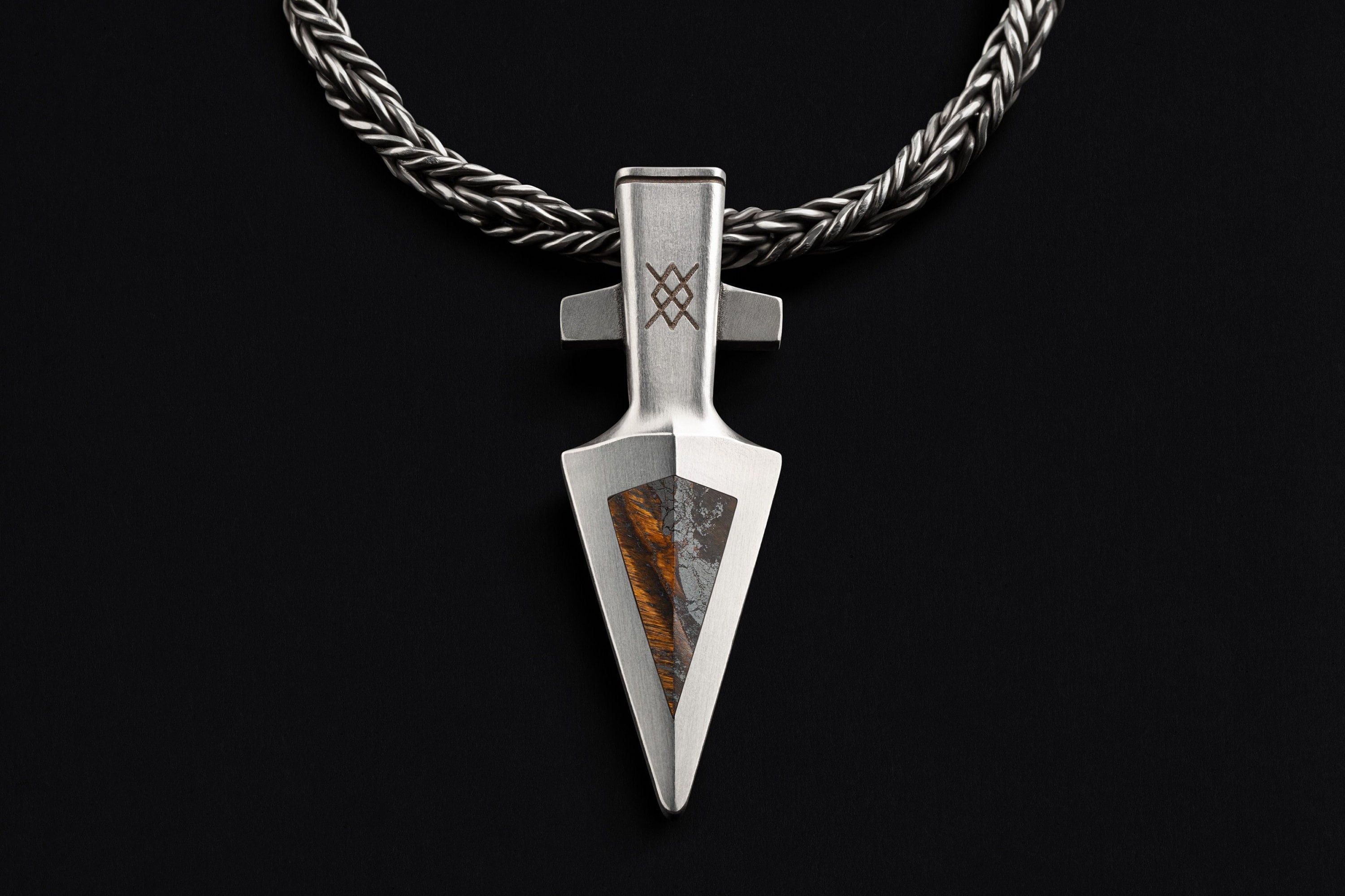 tigers eye and silver Spear head pendant