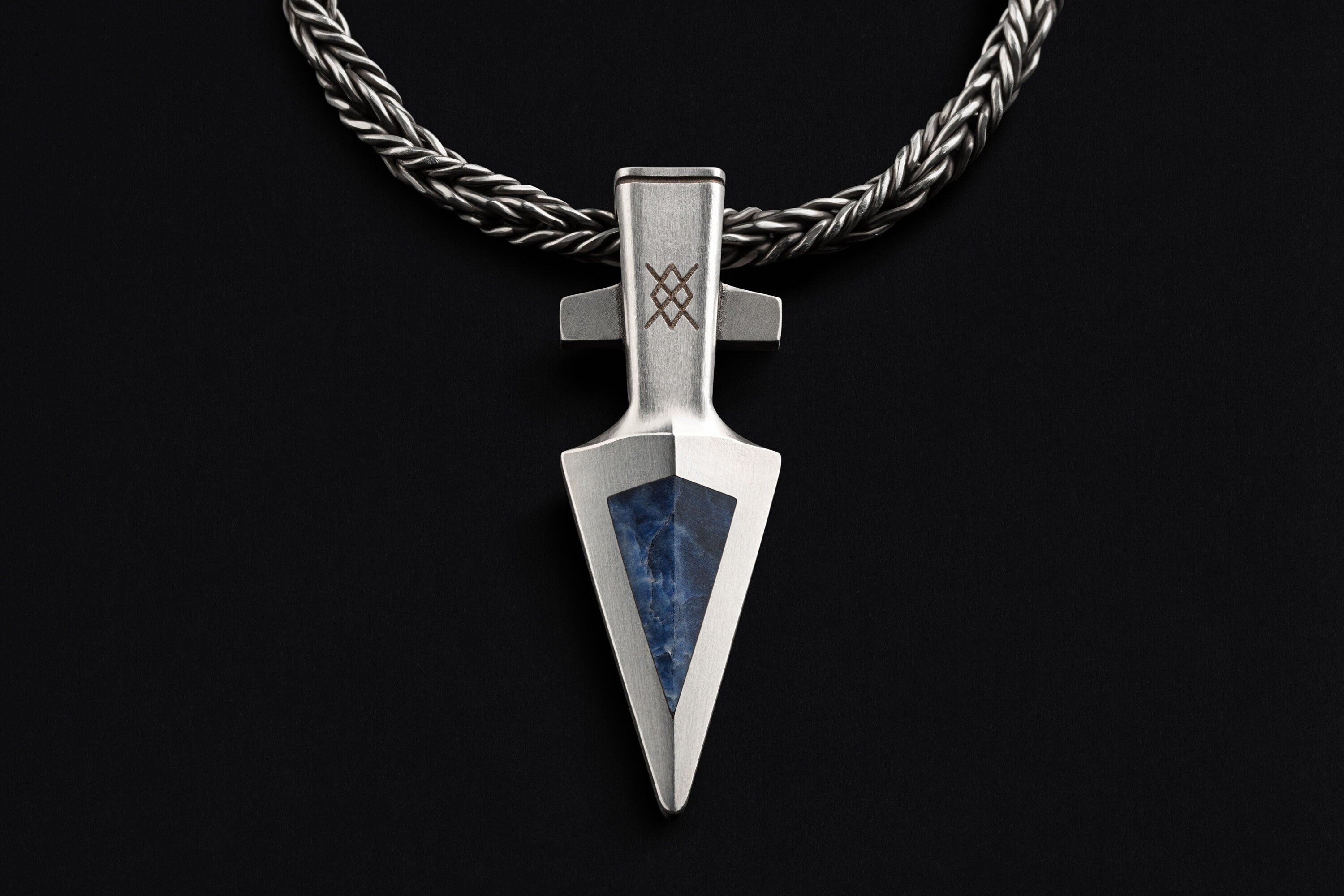 silver Gungnir pendant with sodalite 
