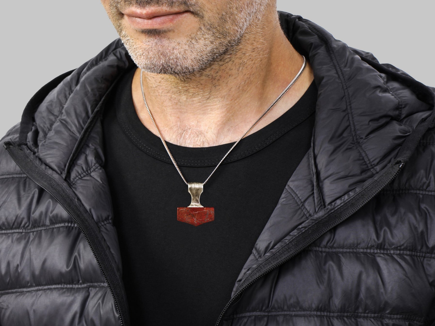 silver and red stone medium size hammer pendant