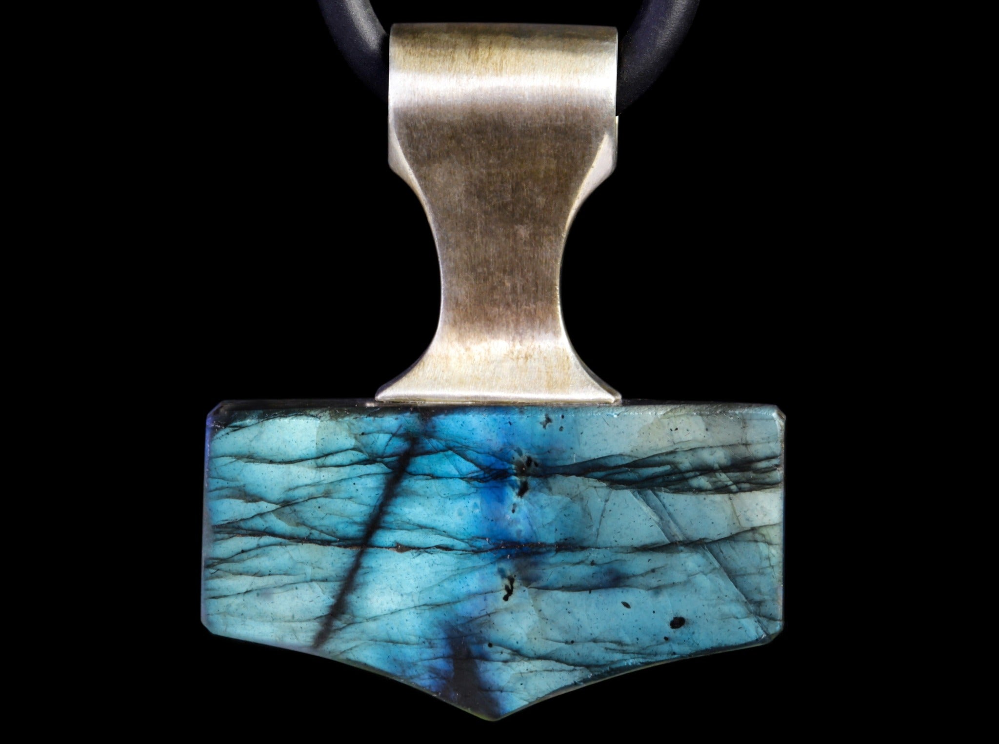 silver and blue labradorite Thor's hammer amulet