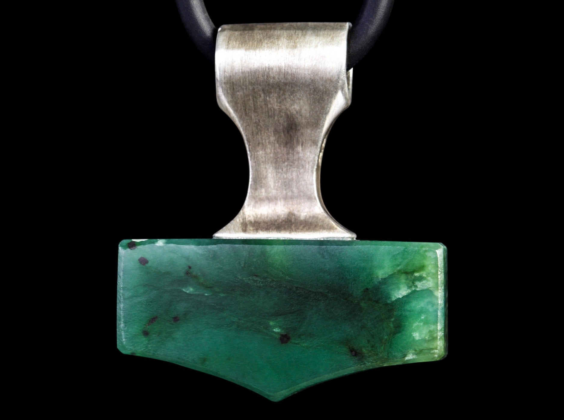 green Jade and silver mjolnir necklace