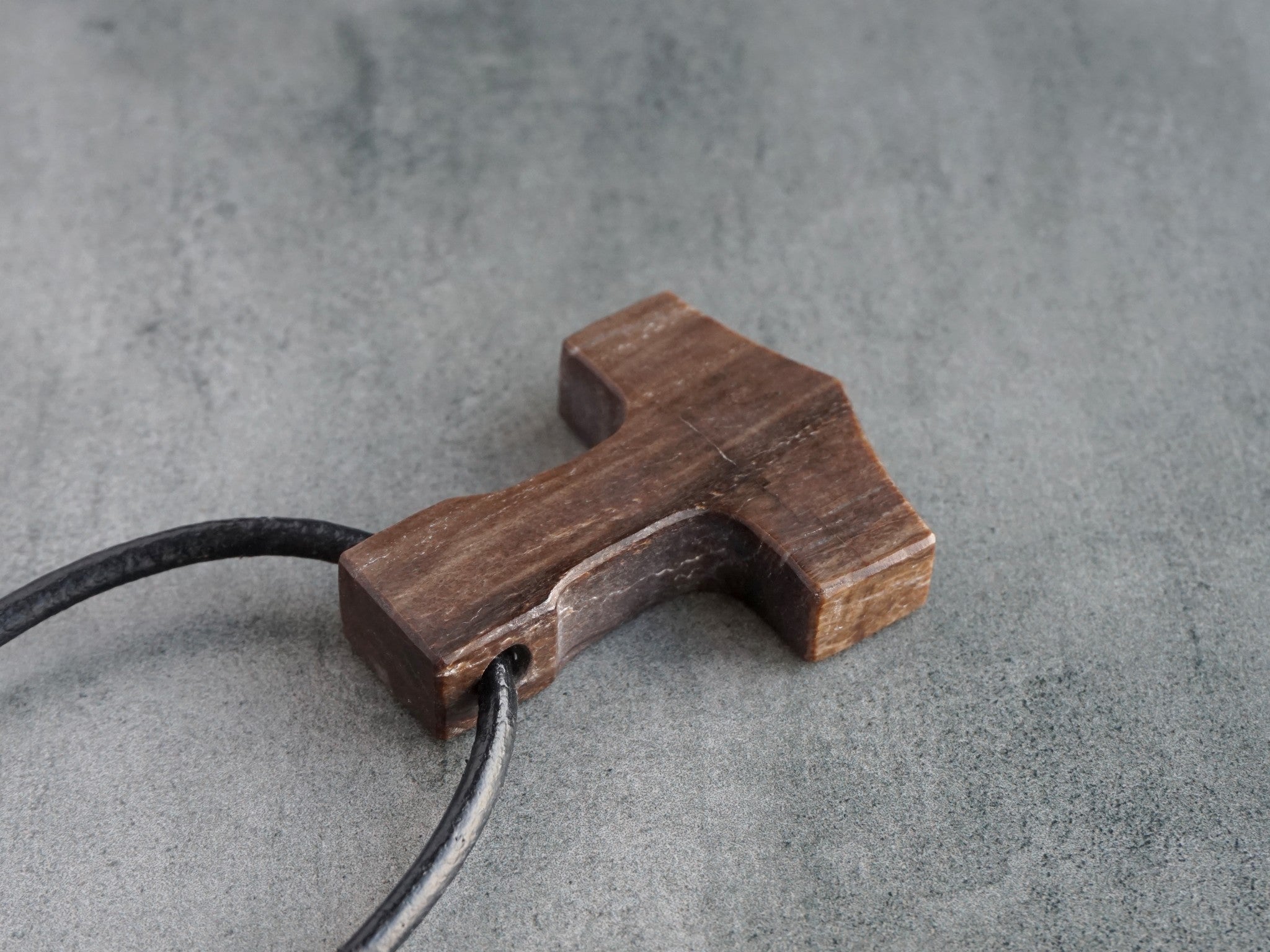 petrified wood Thor's hammer pendant