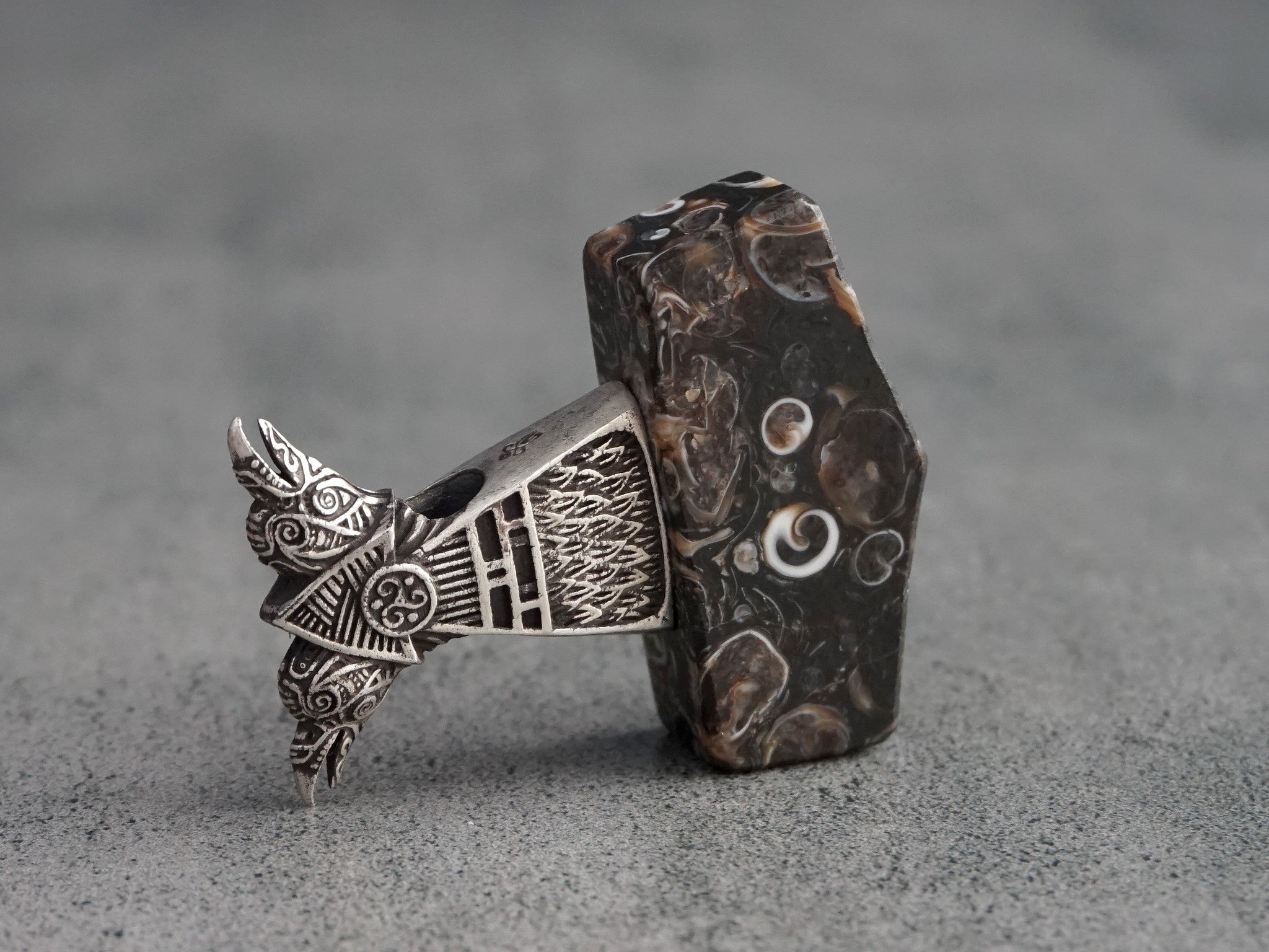 celtic raven necklace with fossil agate