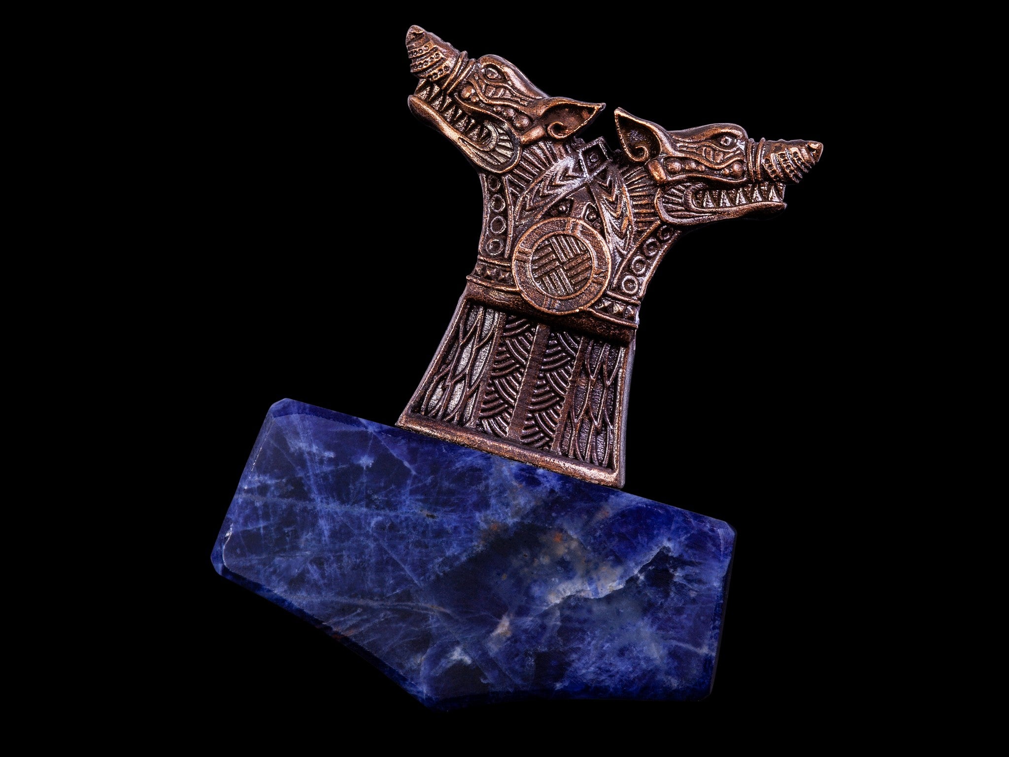 bronze and blue stone wolf pendant