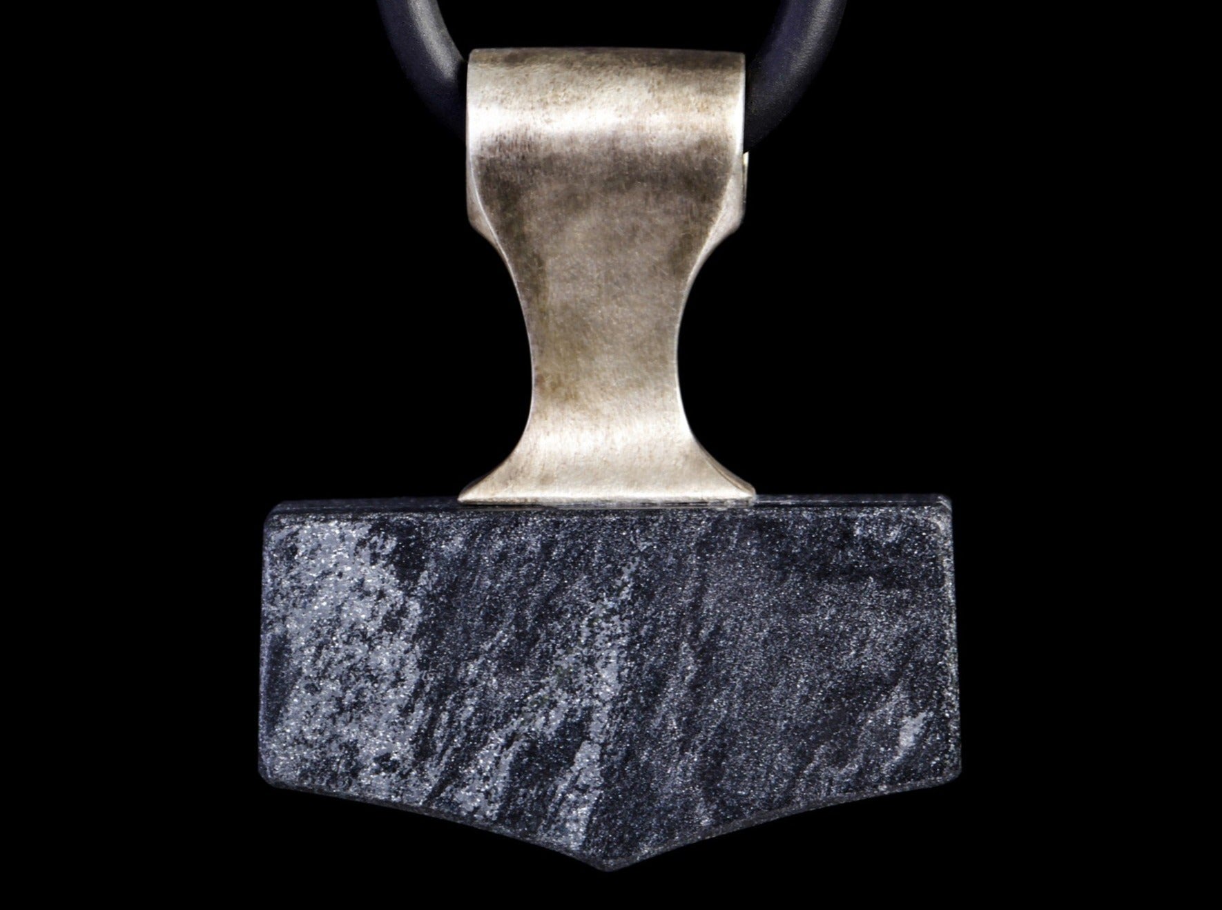 silver and sparkling grey natural stone Thor's hammer amulet